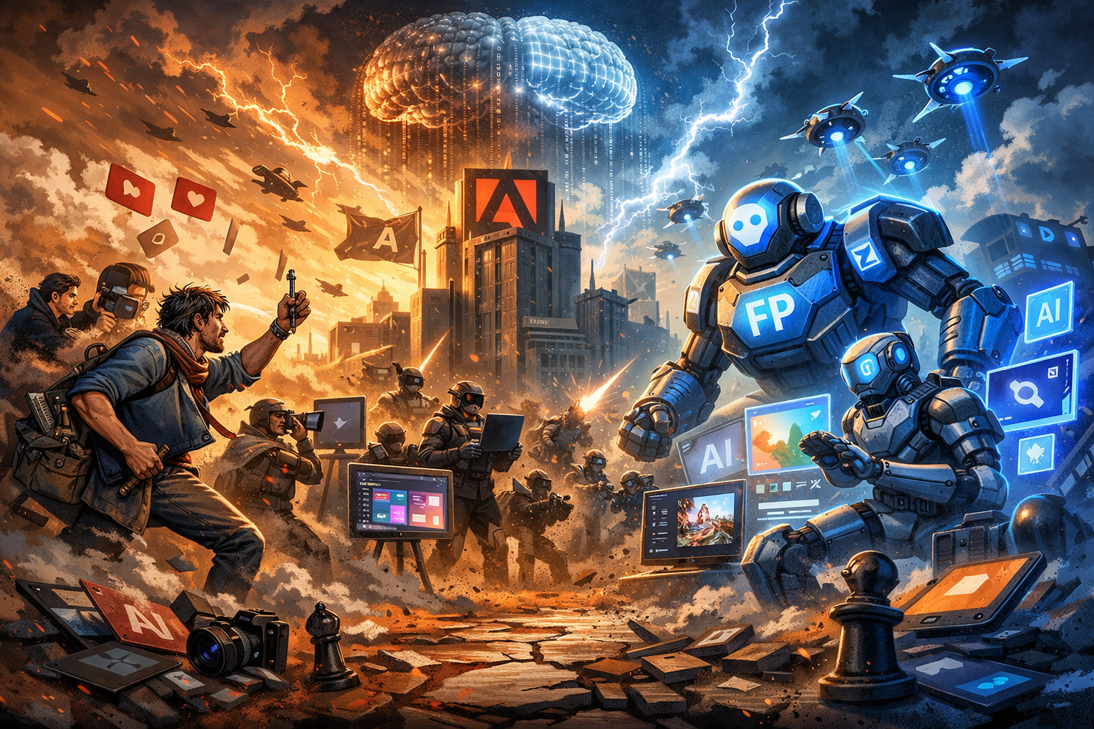 Mundo post apocalíptico de artistas, adobe e inteligencia artificial